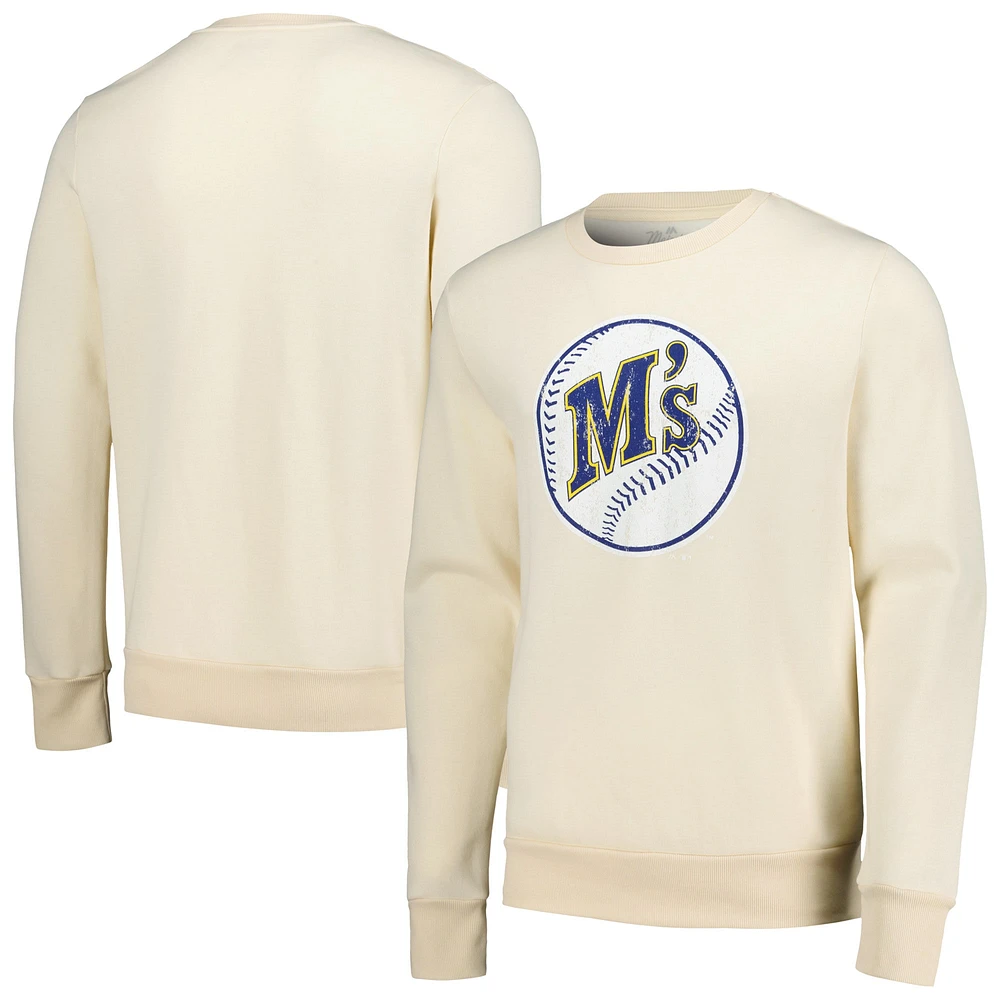 Men's Majestic Threads Oatmeal Seattle Mariners Fleece Pullover Sweatshirt