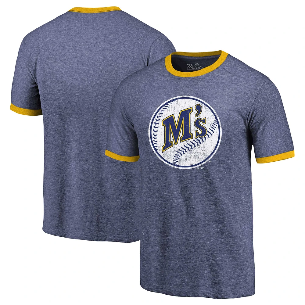 Men's Majestic Threads Royal Seattle Mariners Ringer Tri-Blend T-Shirt