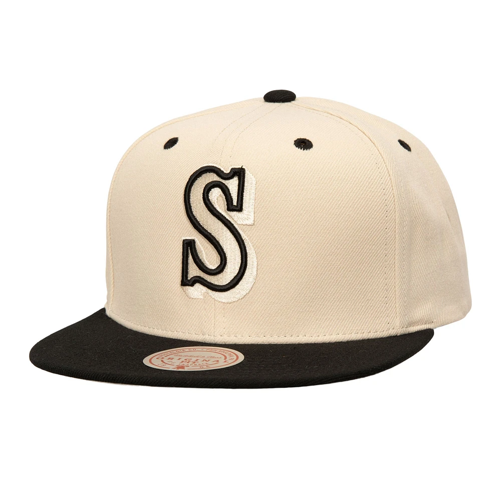 Casquette snapback pour homme Mitchell & Ness des Mariners de Seattle couleur crème