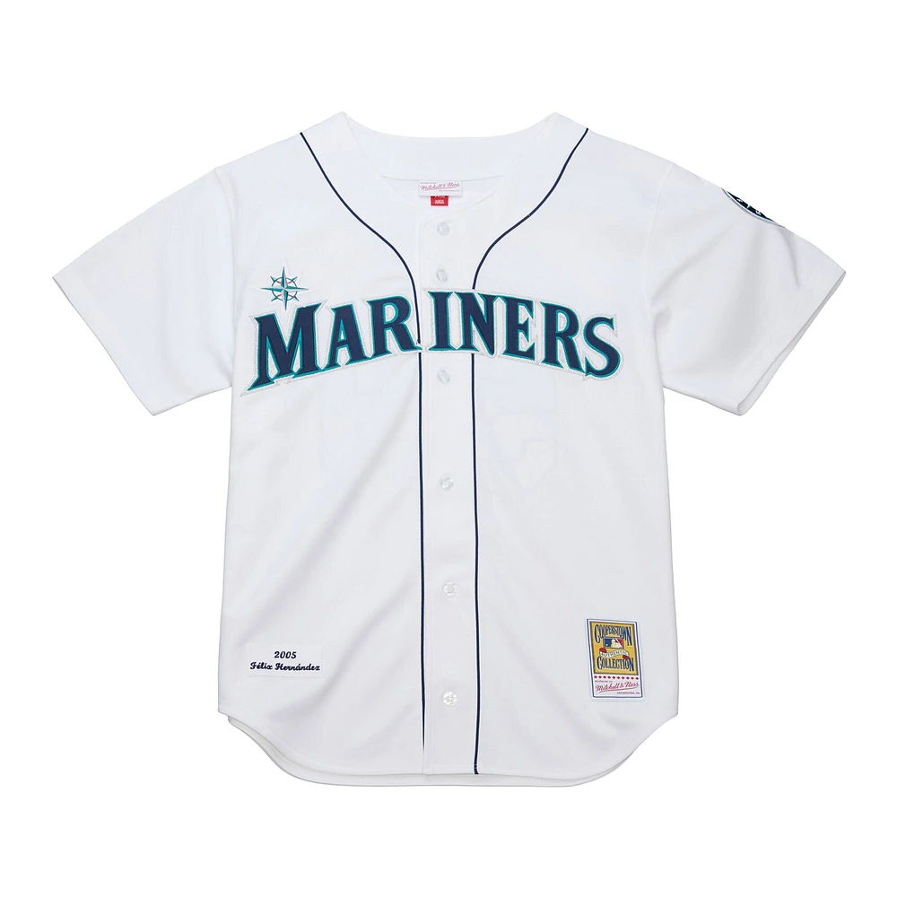 Maillot authentique Mitchell & Ness Felix Hernandez pour homme, blanc, collection Cooperstown, Seattle Mariners