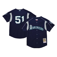 Maillot d'entraînement au bâton Mitchell & Ness Ichiro Suzuki bleu marine Seattle Mariners Cooperstown Collection pour hommes