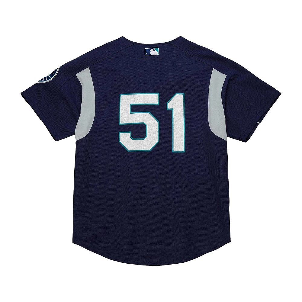 Maillot d'entraînement au bâton Mitchell & Ness Ichiro Suzuki bleu marine Seattle Mariners Cooperstown Collection pour hommes