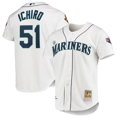 Mitchell & Ness Ichiro Suzuki blanc Seattle Mariners 2001 MLB All-Star Game Cooperstown Collection Maillot authentique pour hommes