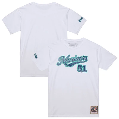 T-shirt de joueur blanc la collection Cooperstown des Mariners Seattle Mitchell & Ness Ichiro Suzuki pour hommes