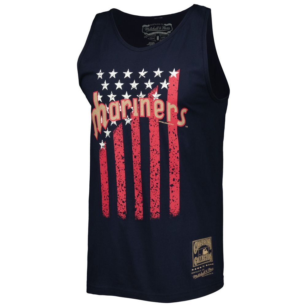 Men's Mitchell & Ness Navy Seattle Mariners Cooperstown Collection Stars and Stripes Tank Top