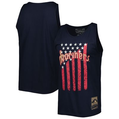 Men's Mitchell & Ness Navy Seattle Mariners Cooperstown Collection Stars and Stripes Tank Top