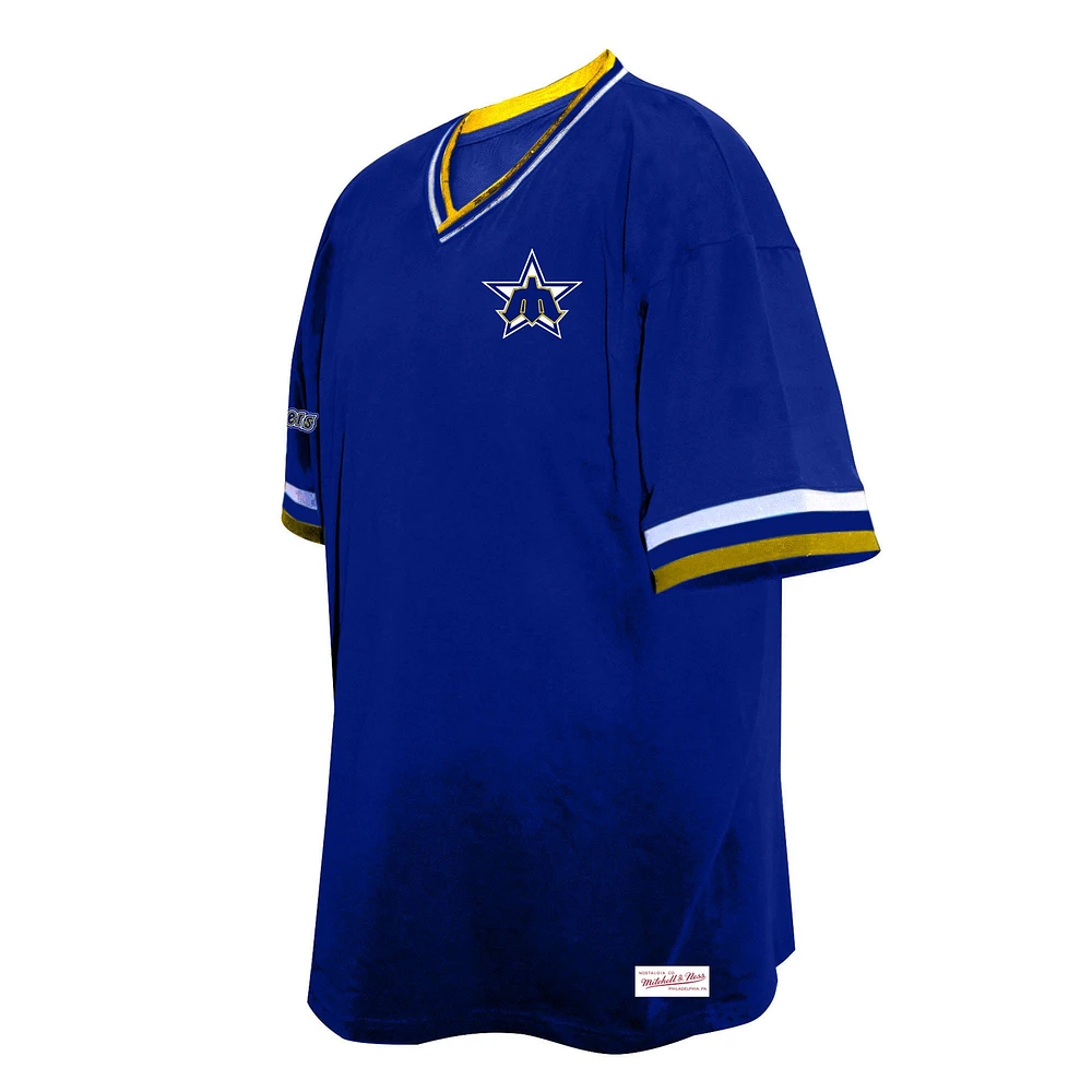 Men's Mitchell & Ness Royal Seattle Mariners Big Tall V-Neck T-Shirt