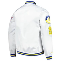 Mitchell & Ness pour homme blanc Seattle Mariners City Collection Satin Full-Snap Varsity Jacket