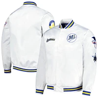 Mitchell & Ness pour homme blanc Seattle Mariners City Collection Satin Full-Snap Varsity Jacket