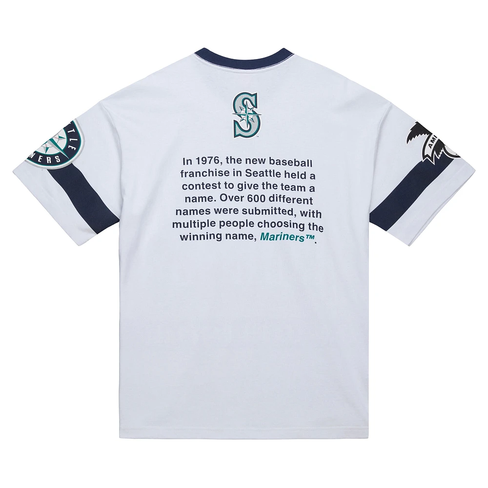 Men's Mitchell & Ness White Seattle Mariners Cooperstown Collection Team Origins Premium T-Shirt