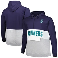 Men's Navy/White Seattle Mariners Big & Tall Fleece Half-Zip Hoodie