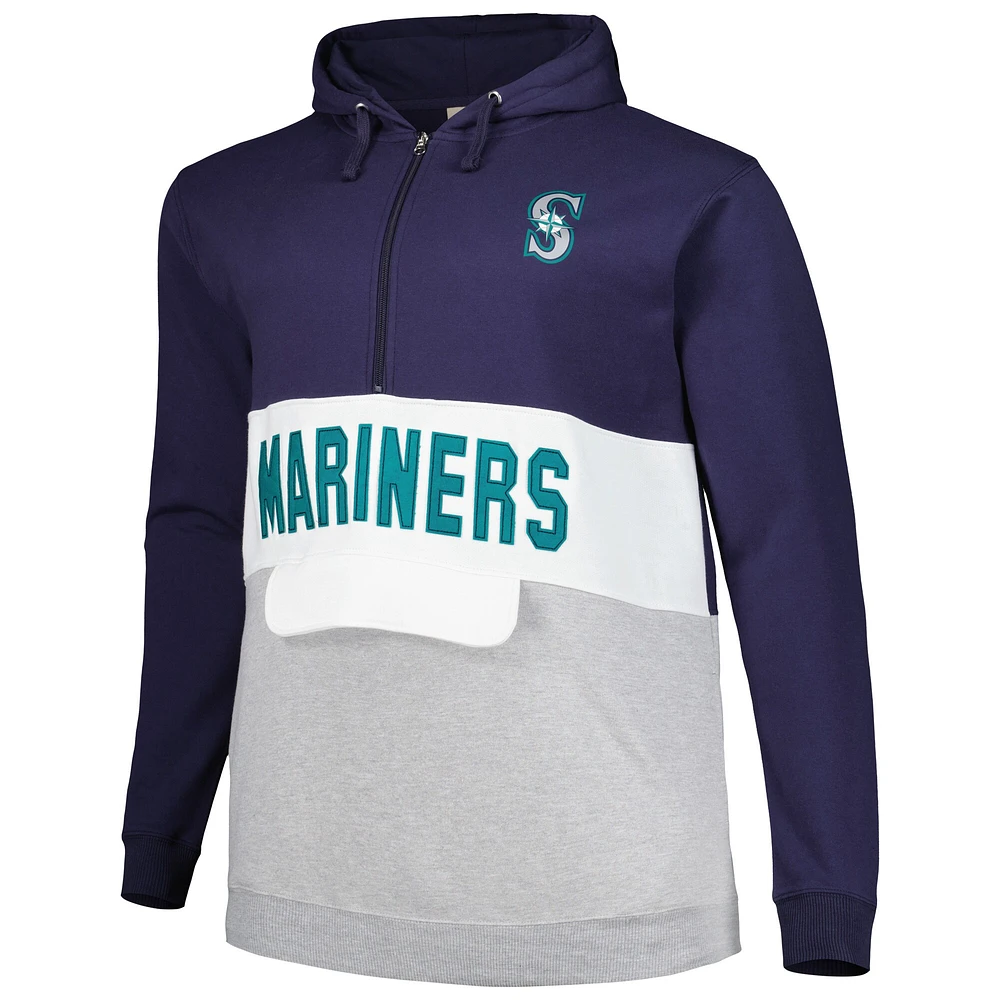 Men's Navy/White Seattle Mariners Big & Tall Fleece Half-Zip Hoodie