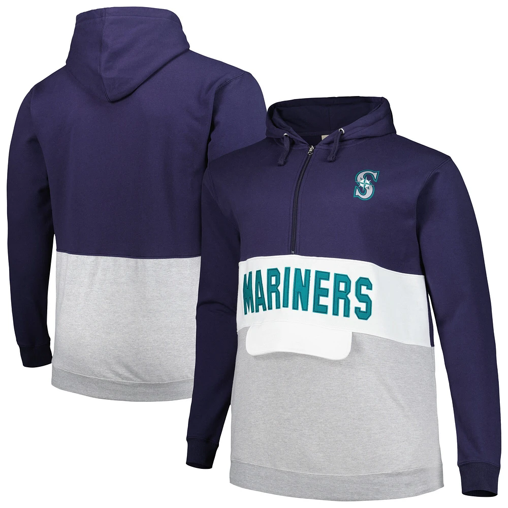 Sweat à capuche demi-glissière en polaire Seattle Mariners Big & Tall bleu marine/blanc pour homme