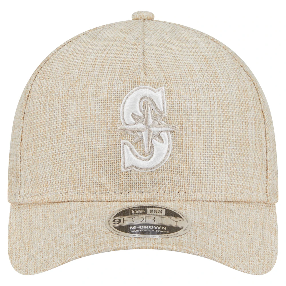 Men's New Era Beige Seattle Mariners Cotton Weave M-Crown A-Frame 9FORTY Adjustable Hat