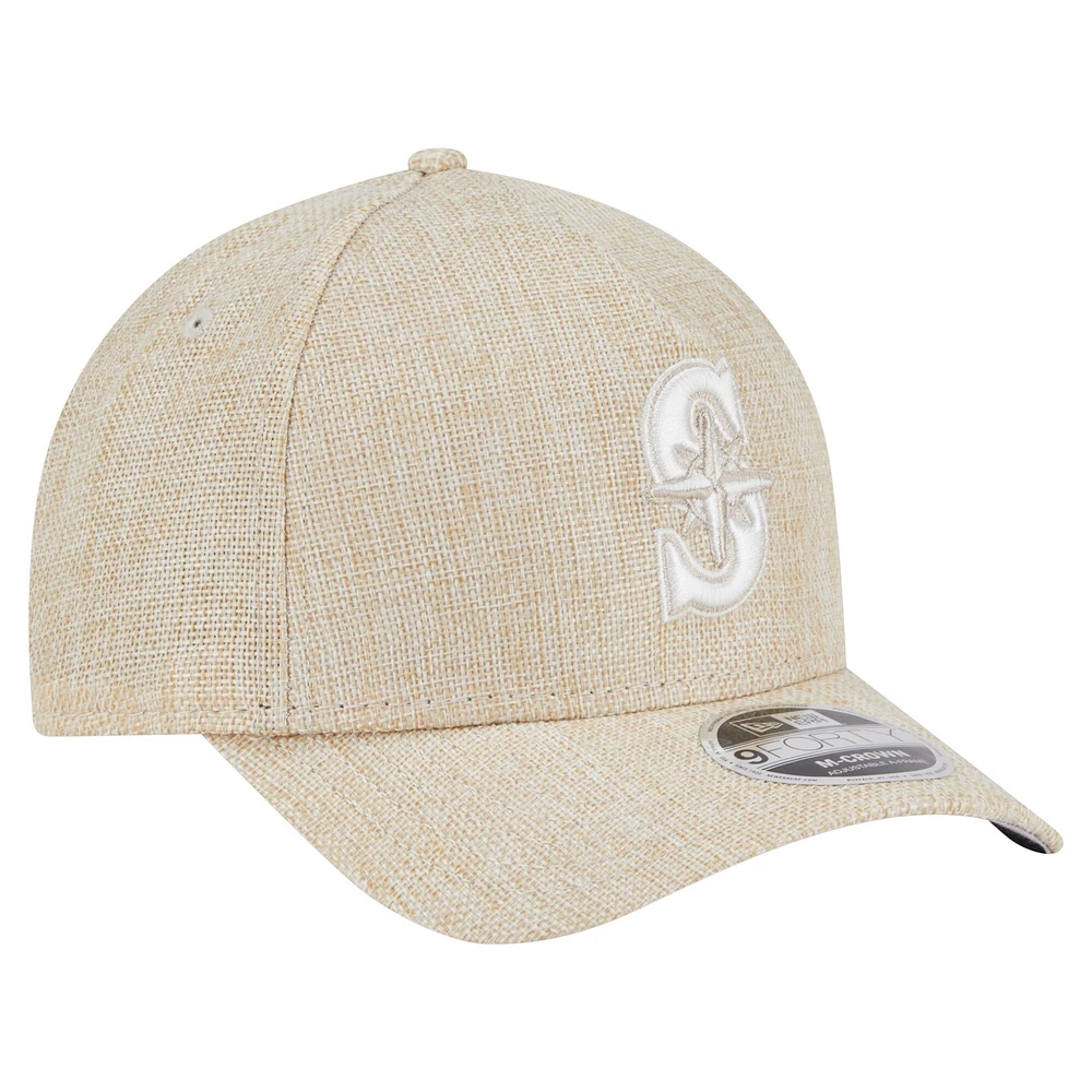 Men's New Era Beige Seattle Mariners Cotton Weave M-Crown A-Frame 9FORTY Adjustable Hat