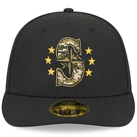 Casquette ajustée 59FIFTY à profil bas pour la Journée des forces armées 2024 Seattle Mariners New Era noire homme