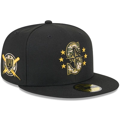 Casquette ajustée 59FIFTY pour la Journée des forces armées 2024 New Era noire Seattle Mariners hommes