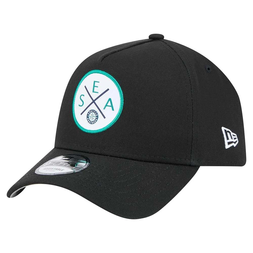 Casquette ajustable 9FORTY A-Frame noire des Seattle Mariners de New Era pour homme