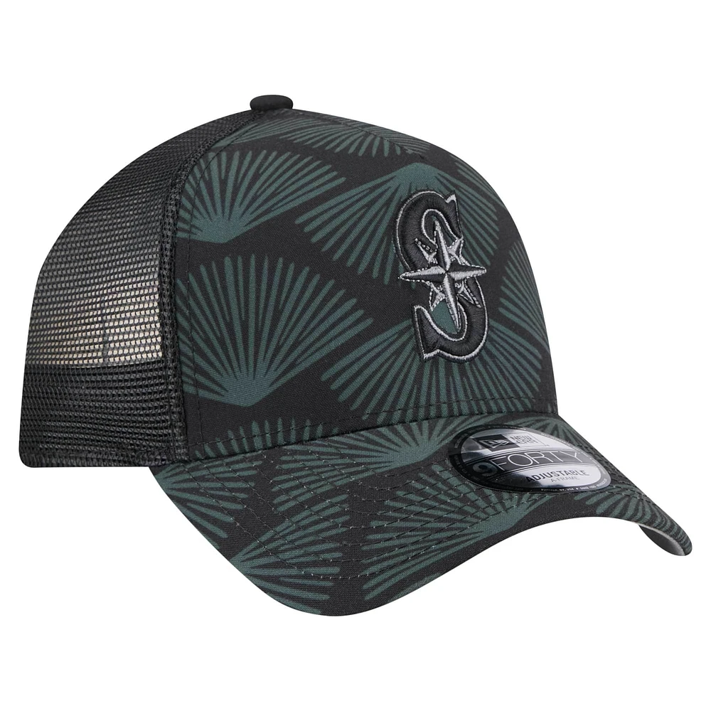 Men's New Era  Black Seattle Mariners 9FORTY A-Frame Trucker Adjustable Hat