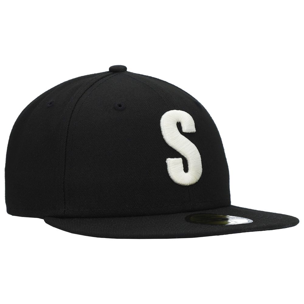 Men's New Era Black Seattle Mariners Cooperstown Collection Turn Back The Clock Steelheads 59FIFTY Fitted Hat