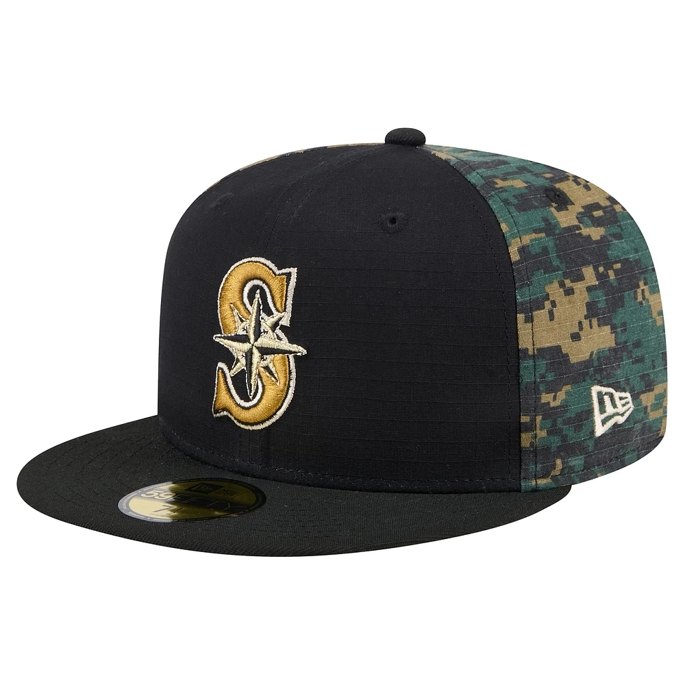 Casquette ajustée Digi Camo 59FIFTY des Seattle Mariners New Era noire pour hommes