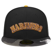 Men's New Era Black Seattle Mariners Metallic Camo 59FIFTY Fitted Hat