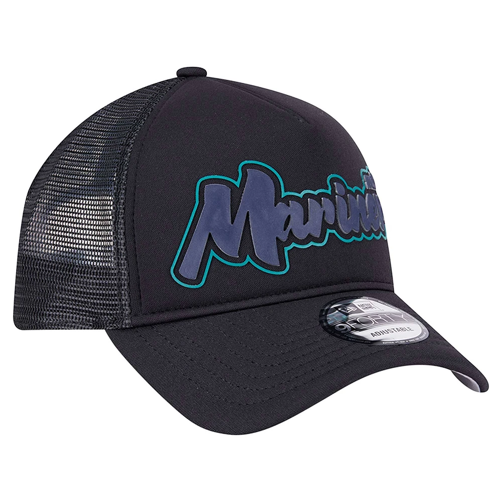 Casquette ajustable 9FORTY rétro A-Frame Trucker des Seattle Mariners de New Era pour homme, noire