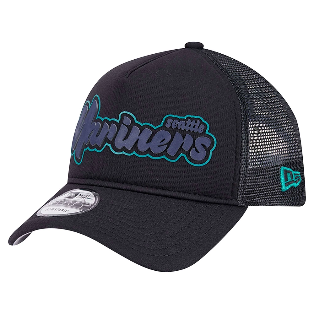 Casquette ajustable 9FORTY rétro A-Frame Trucker des Seattle Mariners de New Era pour homme, noire