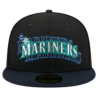 Casquette ajustée 59FIFTY Shadow Stitch des Seattle Mariners de New Era pour homme, noire