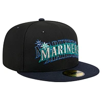 Casquette ajustée 59FIFTY Shadow Stitch des Seattle Mariners de New Era pour homme, noire