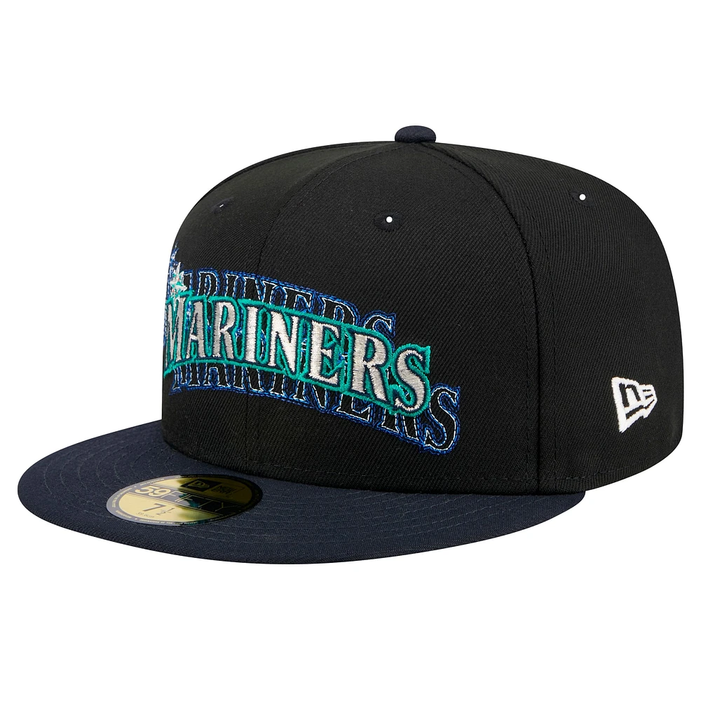 Casquette ajustée 59FIFTY Shadow Stitch des Seattle Mariners de New Era pour homme, noire