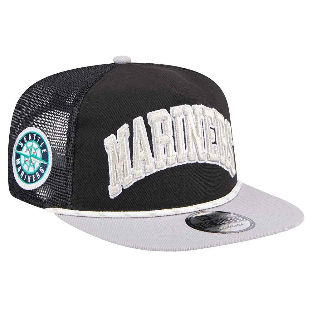 Casquette de golfeur en mesh noir/gris Seattle Mariners Throwback New Era pour hommes