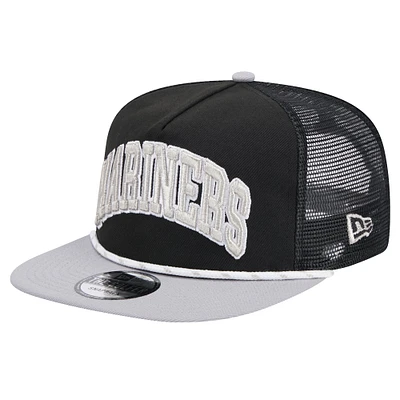 Casquette de golfeur en mesh noir/gris Seattle Mariners Throwback New Era pour hommes