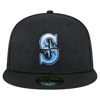Men's New Era Black Seattle Mariners Tonal Koi 59FIFTY Fitted Hat