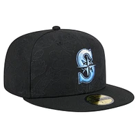 Men's New Era Black Seattle Mariners Tonal Koi 59FIFTY Fitted Hat