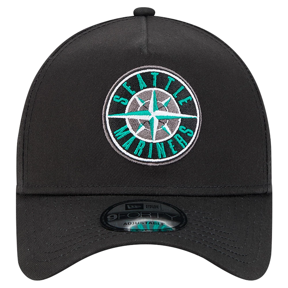 Men's New Era Black Seattle Mariners Tonal Pop 9FORTY A-Frame Adjustable Hat