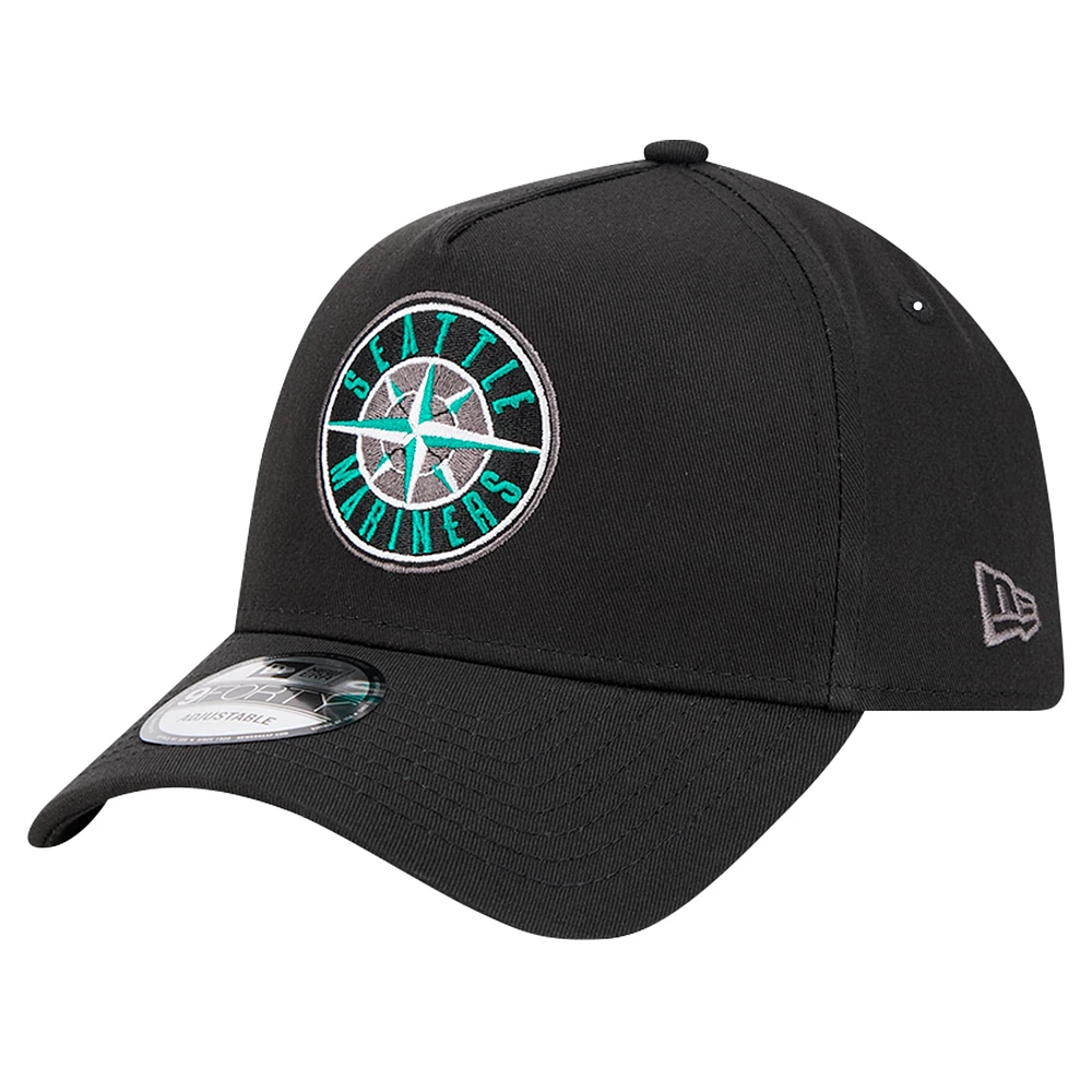 Casquette réglable ton sur ton Pop 9FORTY A-Frame Seattle Mariners New Era noire pour hommes