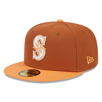 Casquette ajustée bicolore basique 59FIFTY de couleur printanière des Seattle Mariners New Era pour hommes, marron/orange