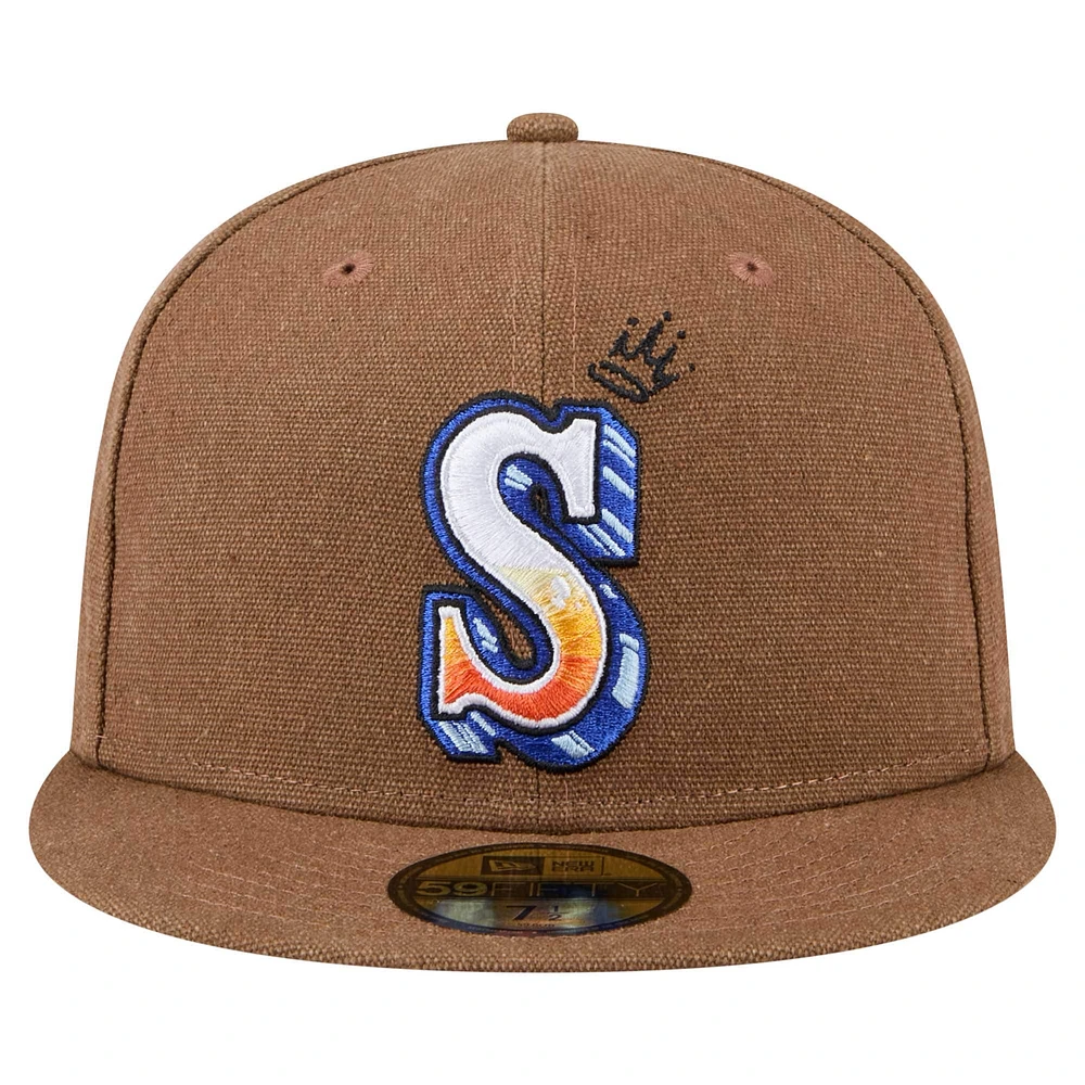 Men's New Era  Brown Seattle Mariners Logo Scribble 59FIFTY Fitted Hat