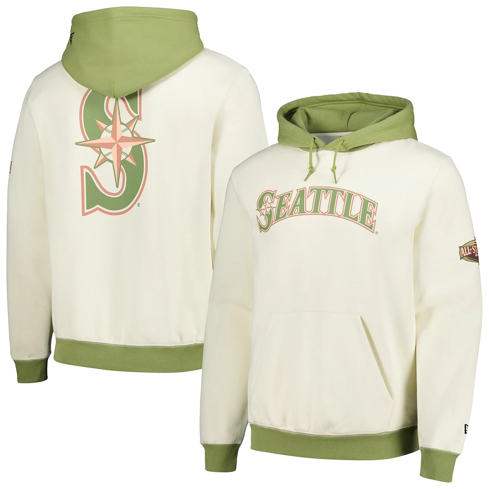 Men's New Era Cream/Green Seattle Mariners Color Pop Pullover Hoodie