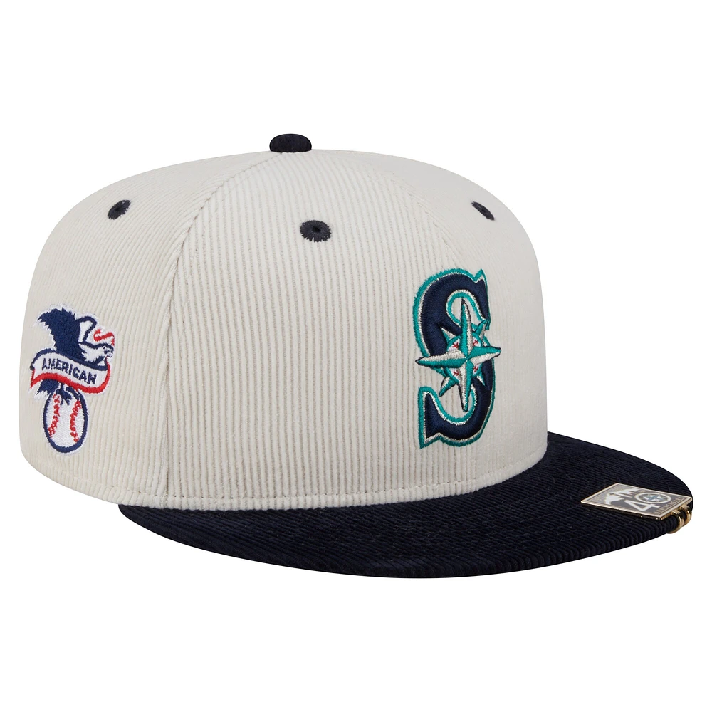 Men's New Era Cream/Navy Seattle Mariners Two-Tone Corduroy 59FIFTY Fitted Hat