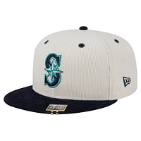 Men's New Era Cream/Navy Seattle Mariners Two-Tone Corduroy 59FIFTY Fitted Hat