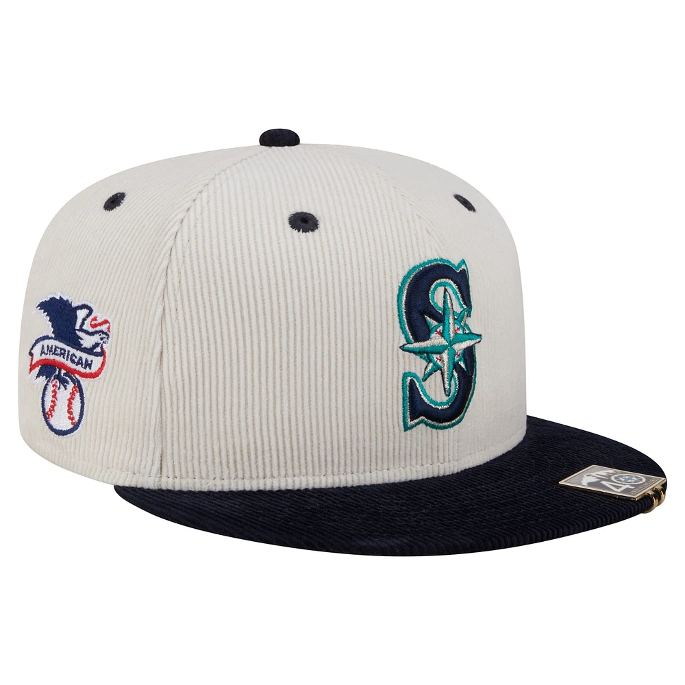 Men's New Era Cream/Navy Seattle Mariners Two-Tone Corduroy 59FIFTY Fitted Hat