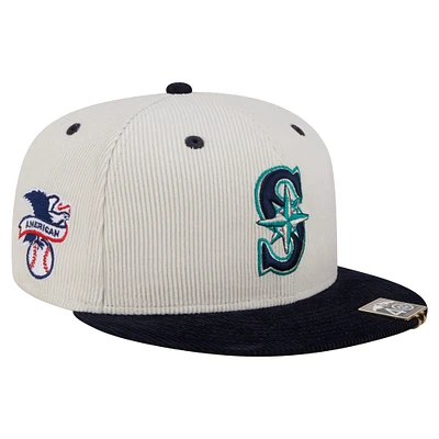 Men's New Era Cream/Navy Seattle Mariners Two-Tone Corduroy 59FIFTY Fitted Hat