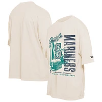 Men's New Era Cream Seattle Mariners Cooperstown Collection Oversized Throwback Distressed T-Shirt