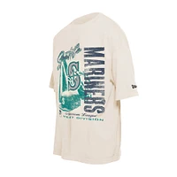 Men's New Era Cream Seattle Mariners Cooperstown Collection Oversized Throwback Distressed T-Shirt