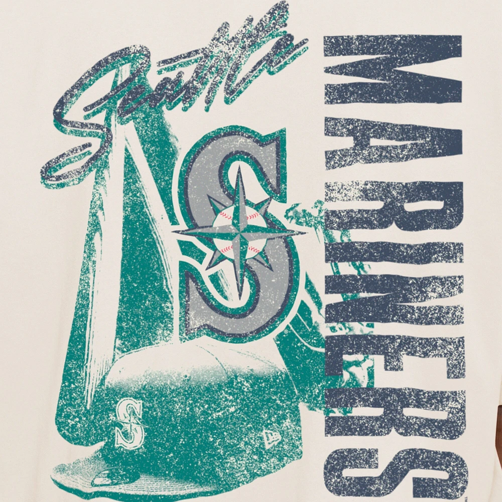 Men's New Era Cream Seattle Mariners Cooperstown Collection Oversized Throwback Distressed T-Shirt