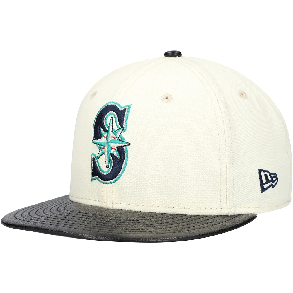 Men's New Era Cream Seattle Mariners Game Night Leather Visor 59FIFTY Fitted Hat