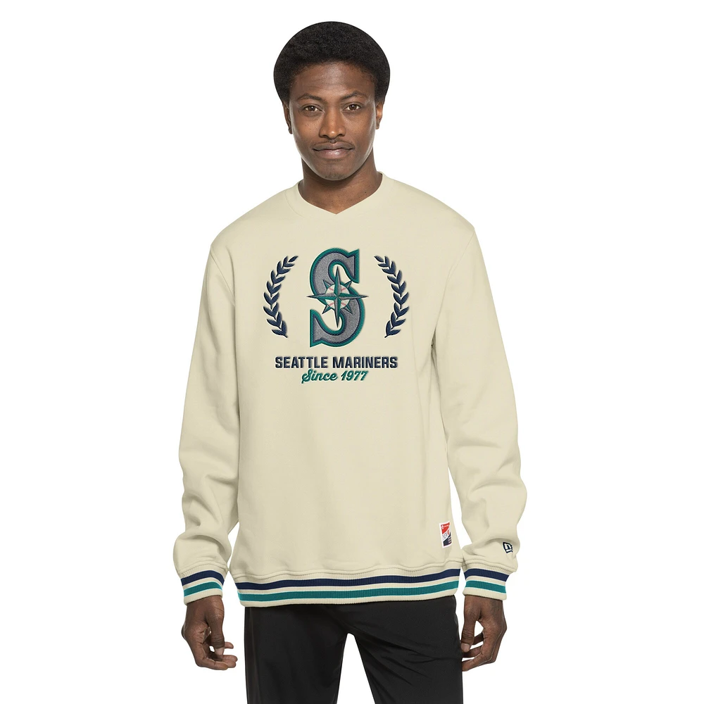 Men's New Era Cream Seattle Mariners Throwback Pullover Sweatshirt