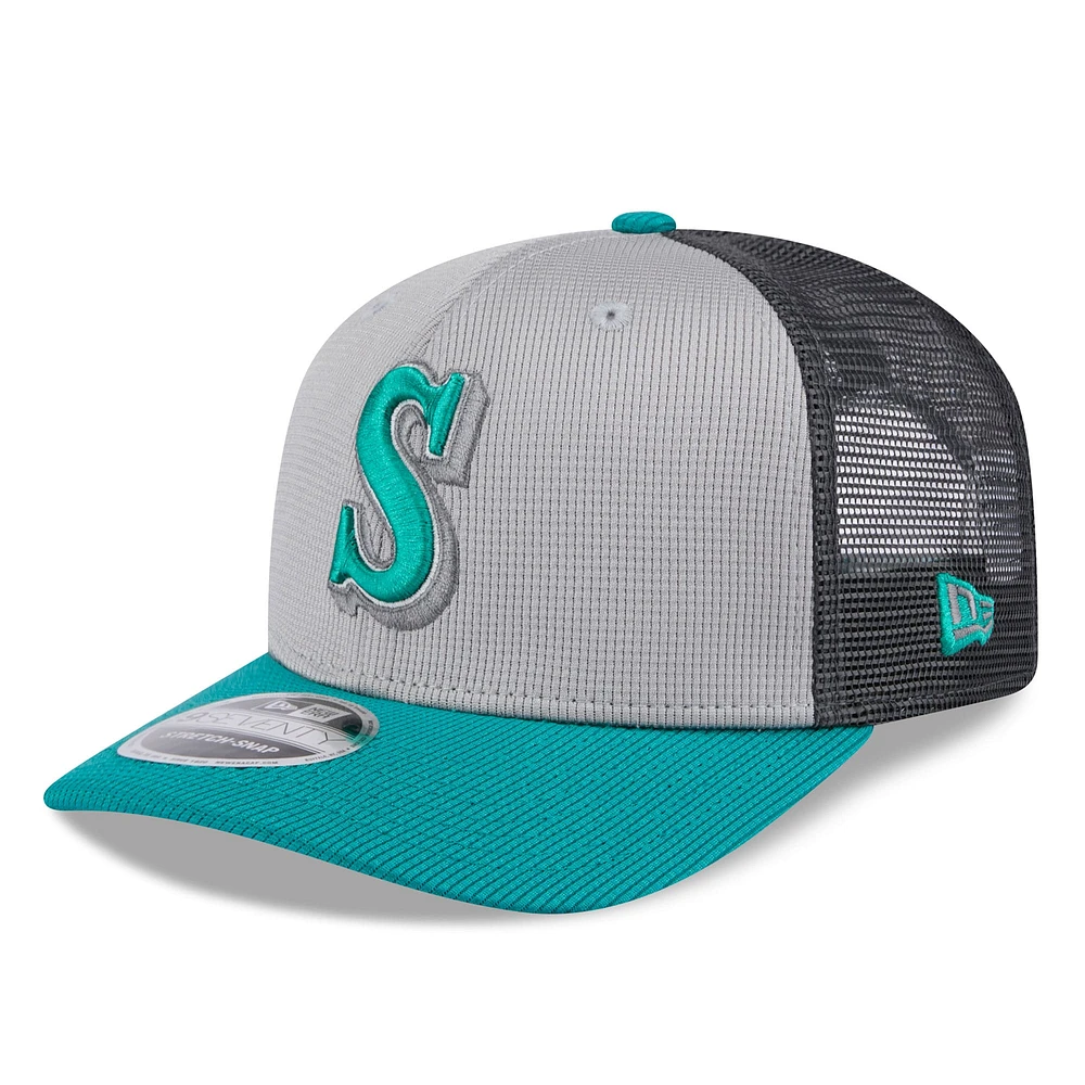 Men's New Era /Aqua Seattle Mariners 2025 Batting Practice 9SEVENTY Stretch-Snap Trucker Hat